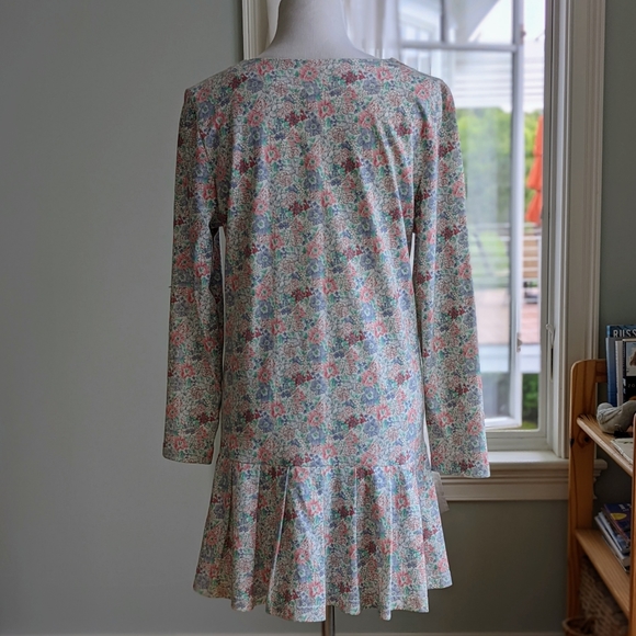 Vintage 1990s Terazzia Pastel Floral Drop Waist Cotton Blend Dress Boho Coastal. - Picture 5 of 8